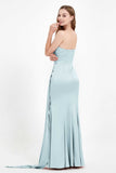 One Shoulder Satin Pleated Formal Evening Dress Sheath Prom Party Gowns