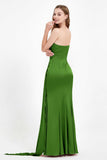 One Shoulder Satin Pleated Formal Evening Dress Sheath Prom Party Gowns