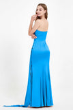 One Shoulder Satin Pleated Formal Evening Dress Sheath Prom Party Gowns