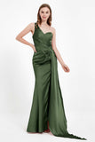One Shoulder Satin Pleated Formal Evening Dress Sheath Prom Party Gowns