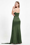 One Shoulder Satin Pleated Formal Evening Dress Sheath Prom Party Gowns