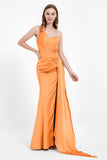 One Shoulder Satin Pleated Formal Evening Dress Sheath Prom Party Gowns