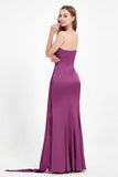 One Shoulder Satin Pleated Formal Evening Dress Sheath Prom Party Gowns