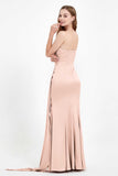 One Shoulder Satin Pleated Formal Evening Dress Sheath Prom Party Gowns
