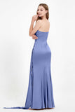 One Shoulder Satin Pleated Formal Evening Dress Sheath Prom Party Gowns