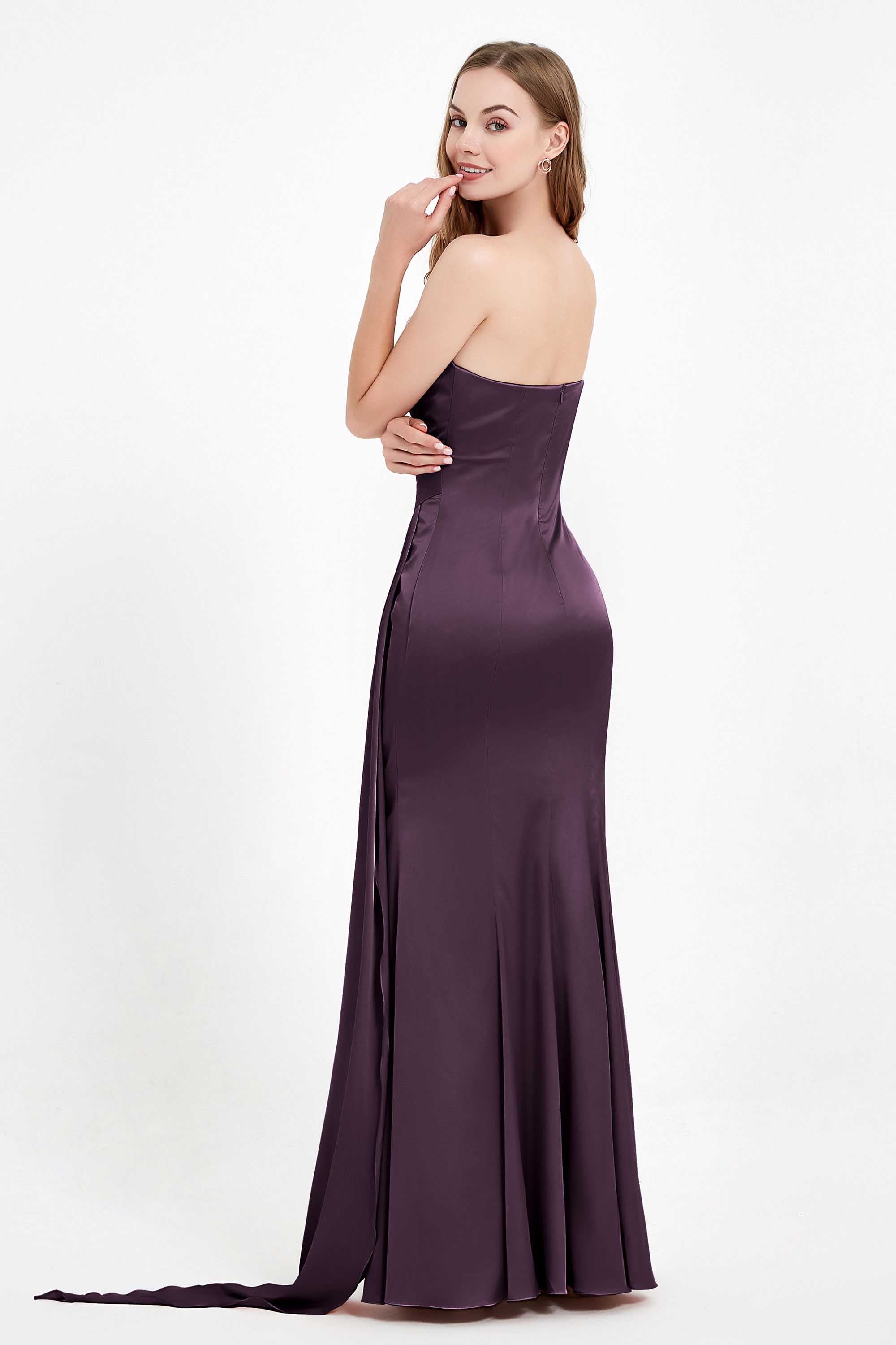 One Shoulder Satin Pleated Formal Evening Dress Sheath Prom Party Gowns