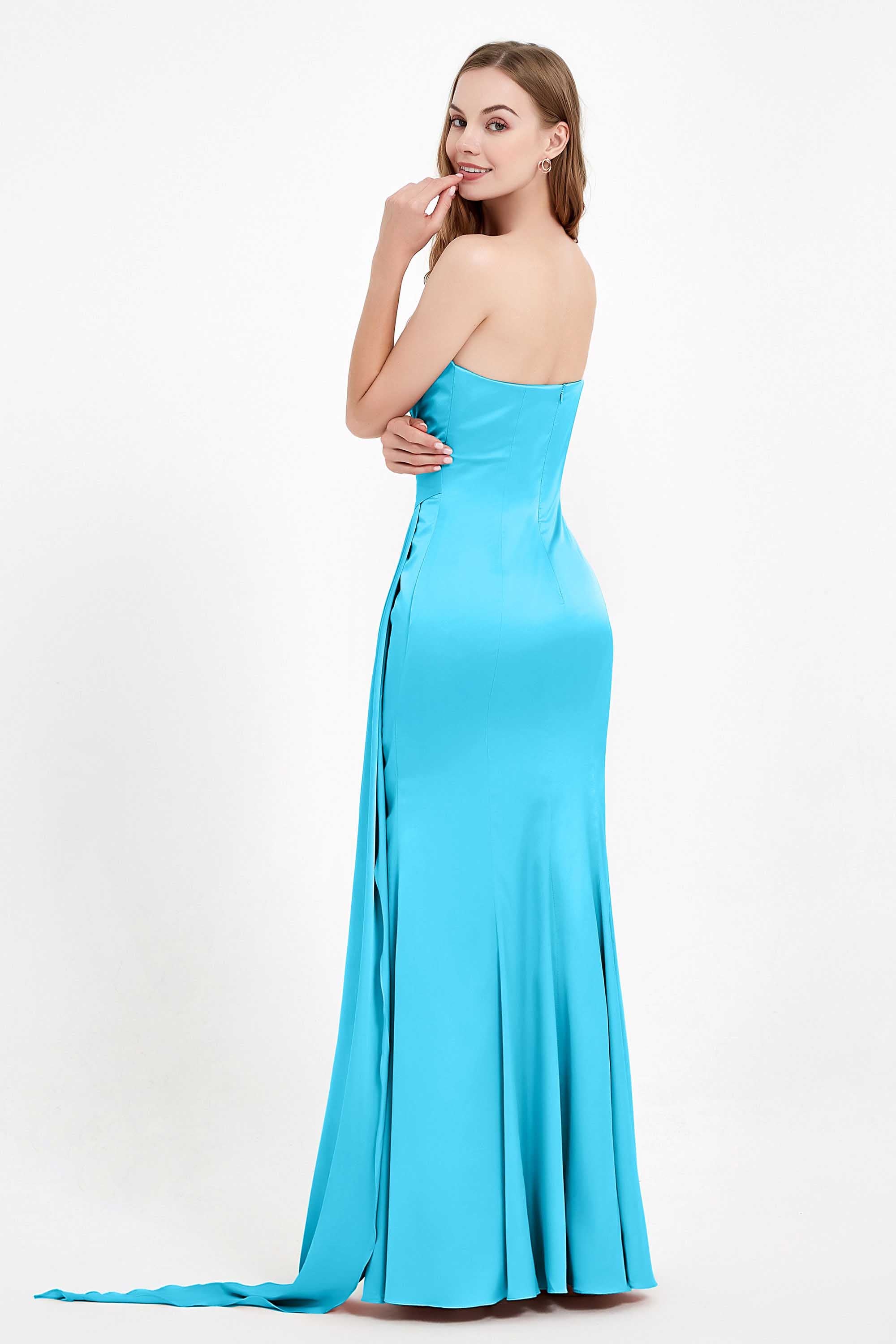 One Shoulder Satin Pleated Formal Evening Dress Sheath Prom Party Gowns