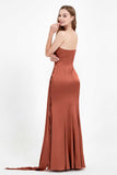 One Shoulder Satin Pleated Formal Evening Dress Sheath Prom Party Gowns