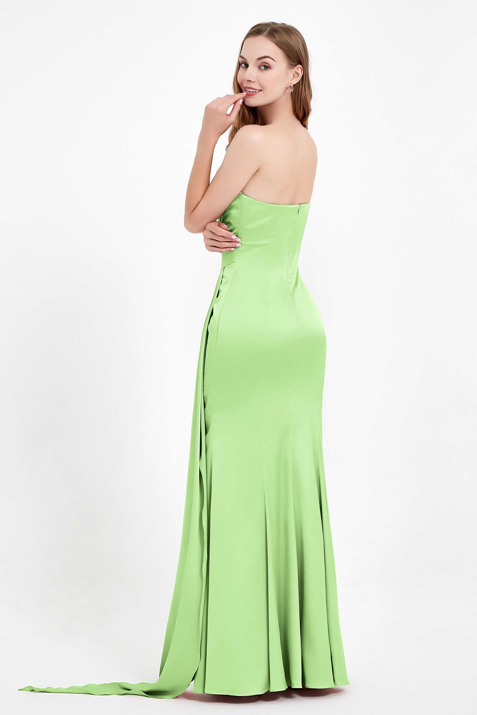 One Shoulder Satin Pleated Formal Evening Dress Sheath Prom Party Gowns