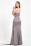 One Shoulder Satin Pleated Formal Evening Dress Sheath Prom Party Gowns
