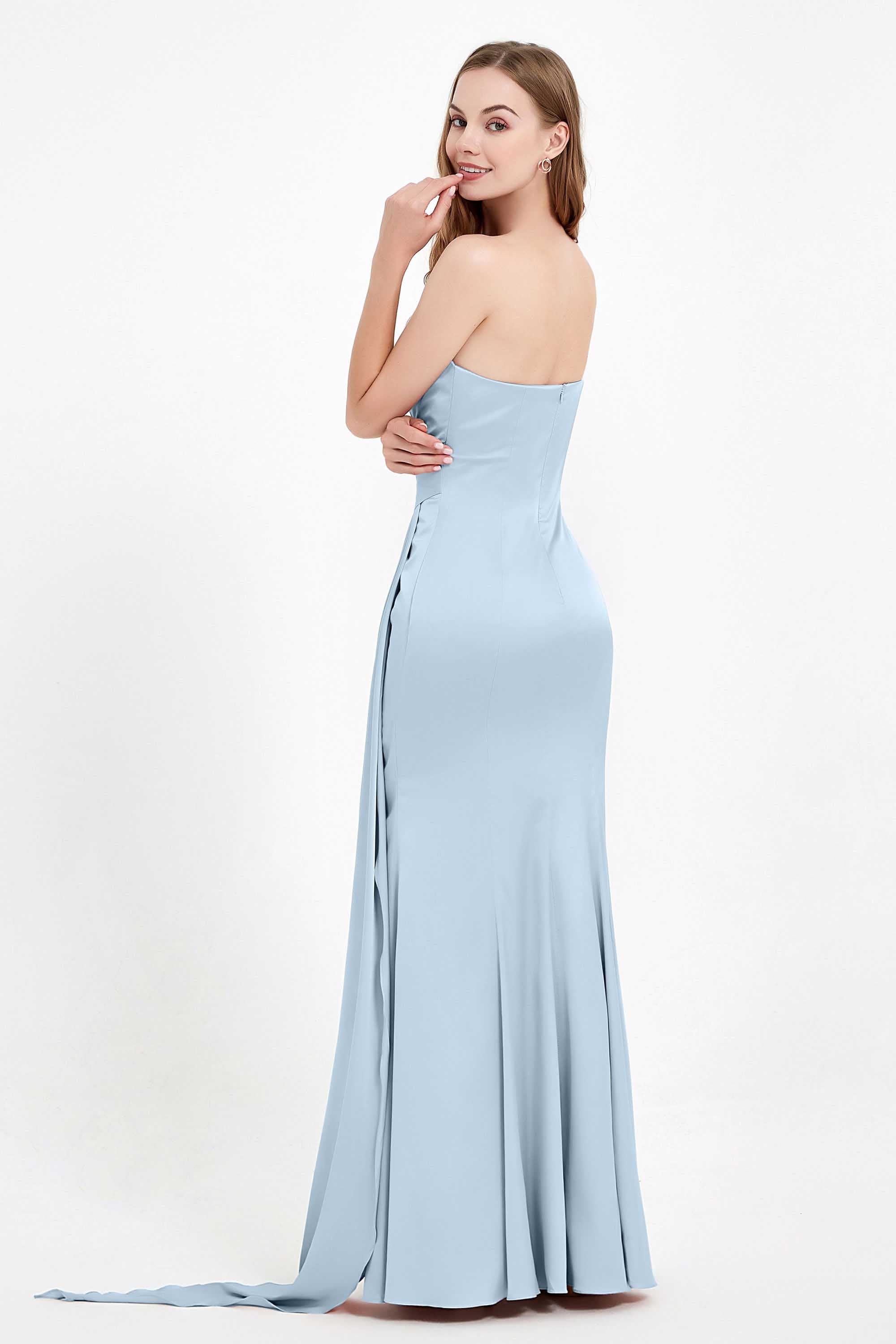 One Shoulder Satin Pleated Formal Evening Dress Sheath Prom Party Gowns