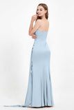 One Shoulder Satin Pleated Formal Evening Dress Sheath Prom Party Gowns