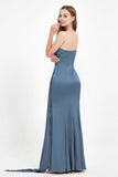 One Shoulder Satin Pleated Formal Evening Dress Sheath Prom Party Gowns
