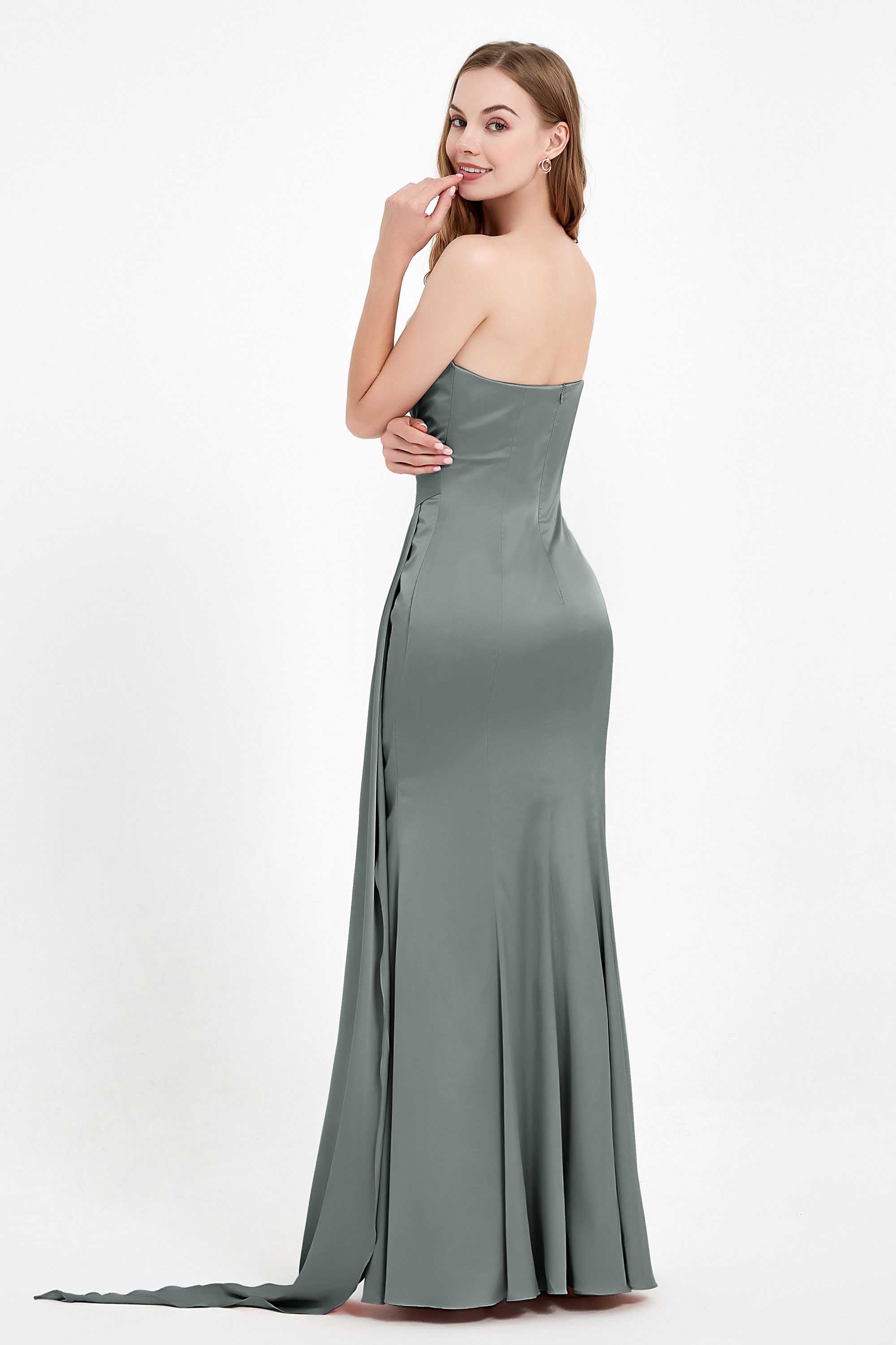 One Shoulder Satin Pleated Formal Evening Dress Sheath Prom Party Gowns