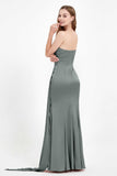 One Shoulder Satin Pleated Formal Evening Dress Sheath Prom Party Gowns