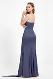 One Shoulder Satin Pleated Formal Evening Dress Sheath Prom Party Gowns