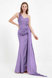 One Shoulder Satin Pleated Formal Evening Dress Sheath Prom Party Gowns