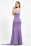 One Shoulder Satin Pleated Formal Evening Dress Sheath Prom Party Gowns