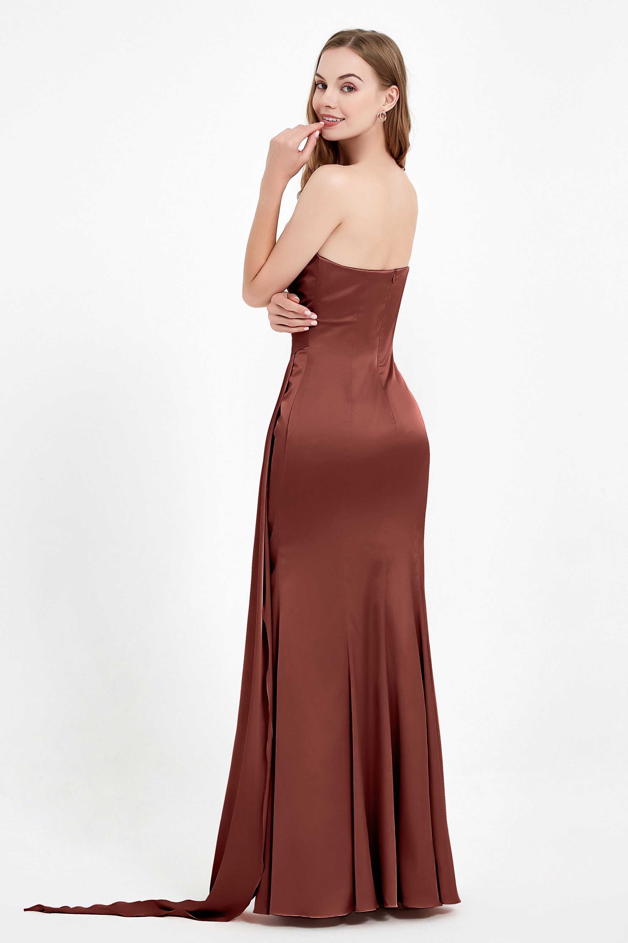 One Shoulder Satin Pleated Formal Evening Dress Sheath Prom Party Gowns
