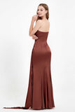 One Shoulder Satin Pleated Formal Evening Dress Sheath Prom Party Gowns