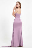 One Shoulder Satin Pleated Formal Evening Dress Sheath Prom Party Gowns