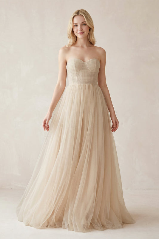 A-Line Sweetheart Tulle Long Wedding Dresses