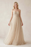A-Line Sweetheart Tulle Long Wedding Dresses