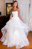 Simple White Corset Gown Wedding Dress with Appliques