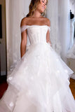 Simple White Corset Gown Wedding Dress with Appliques