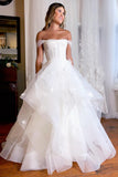 Simple White Corset Gown Wedding Dress with Appliques