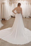 White Sweetheart Long Lace Boho Wedding Dress with Slit