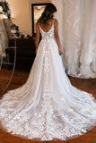 Ivory Detachable Sleeve High Slit A-Line Wedding Dress with Appliques