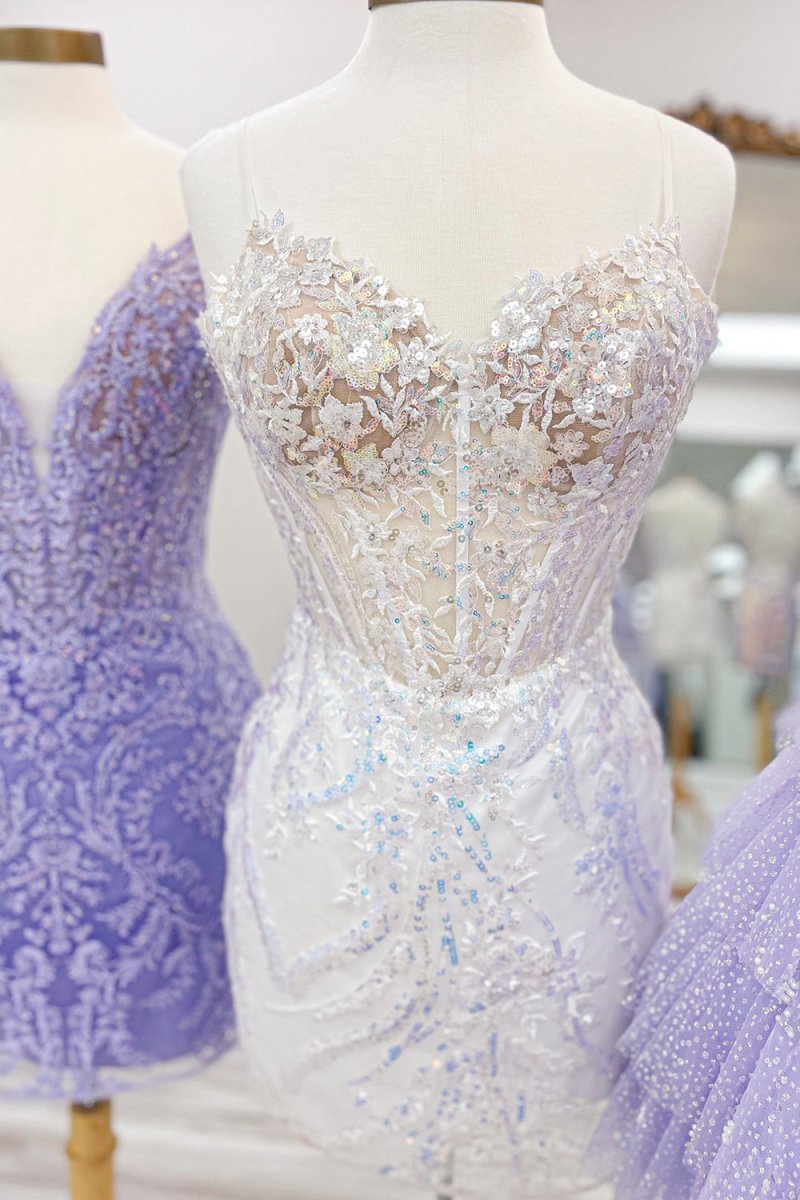 Light Blue Sequin Lace Sweetheart Fitted Mini Party Dresses