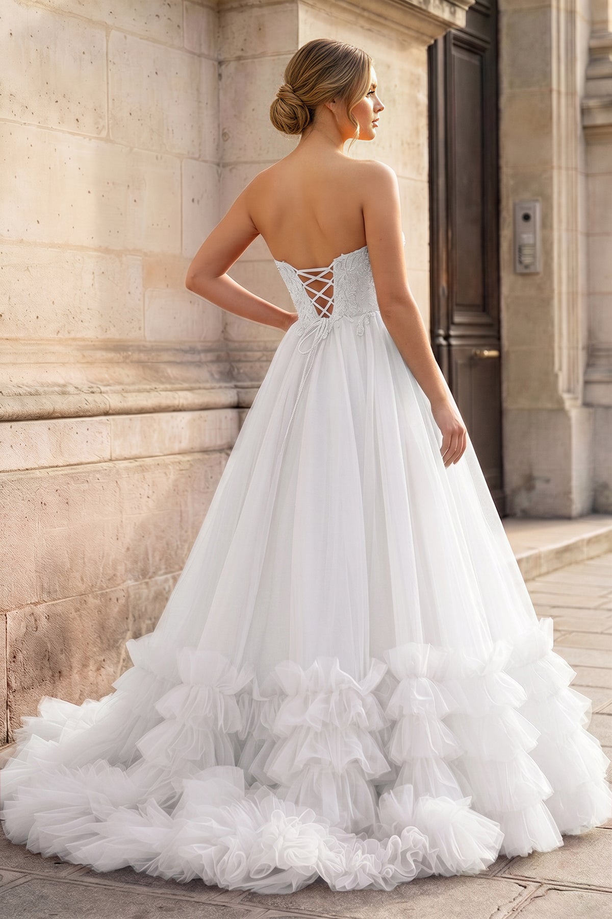 Red Tulle Appliques Sweetheart Ruffle Long Prom Dress