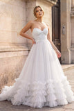Red Tulle Appliques Sweetheart Ruffle Long Prom Dress