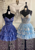 A- Line Sky Blue Sequins Multi-Layers Short Homecoming Dress