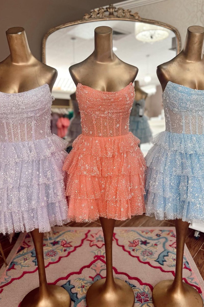 A Line Strapless Tiered Homecoming Dress