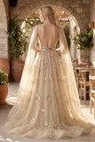 A-line 3D Flower Colorful V Neck Tulle Forest Wedding Dresses