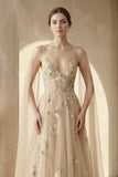 A-line 3D Flower Colorful V Neck Tulle Forest Wedding Dresses
