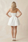 A-Line Bow Strapless Satin MIni Wedding Dress in White