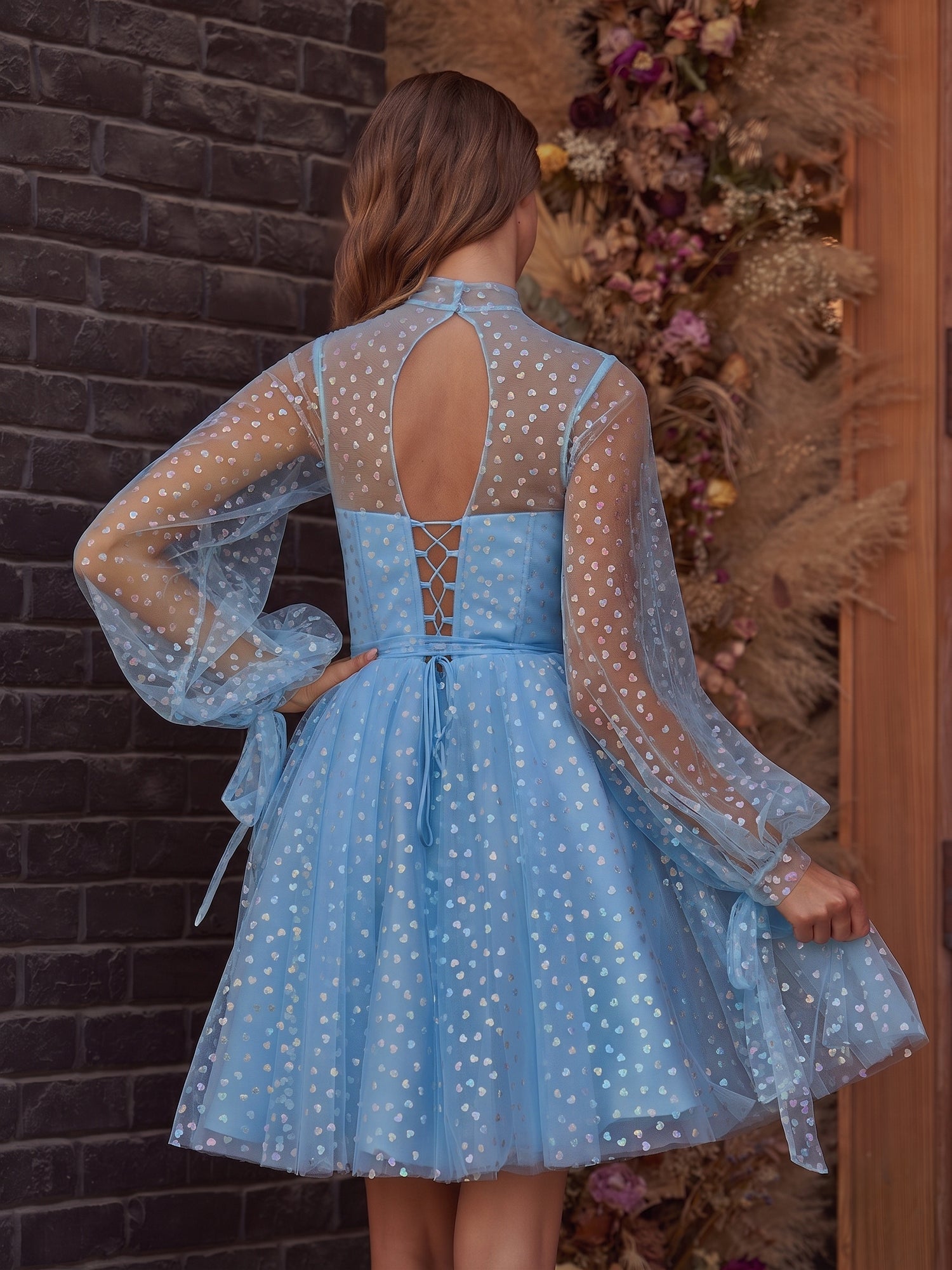 A-Line Corset Homecoming Dress with Sleeves