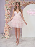 A-Line Deep V Neck Tiered Short Homecoming Dress