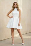 A-Line Halter Sleeveless ShortMini Satin Wedding Dresses With Bow