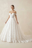 Off the Shoulder Romantic Lace Wedding Dress Bridal Gown