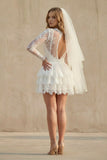 A-Line Illusion Neck Lace Applique Long Sleeves Short-Mini Wedding Dresses