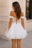 A-Line Lace Organza Appliqued Off-the Shoulder Prom Dress