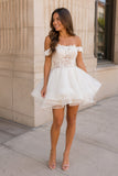 A-Line Lace Organza Appliqued Off-the Shoulder Prom Dress