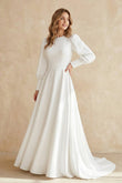 Modest A Line Long Sleeves Wedding Dress Vintage Gown