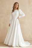 Modest A Line Long Sleeves Wedding Dress Vintage Gown