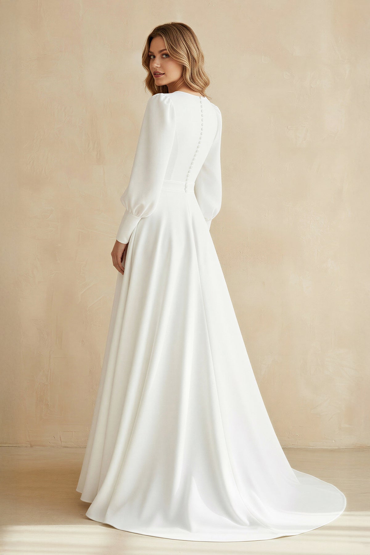 Modest A Line Long Sleeves Wedding Dress Vintage Gown